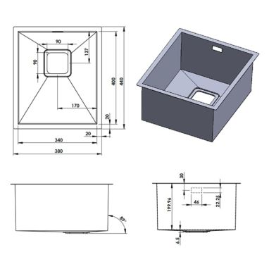 FABIANO Кухонная мойка Quadro 38 R10 380x440 (8216.401.0129)